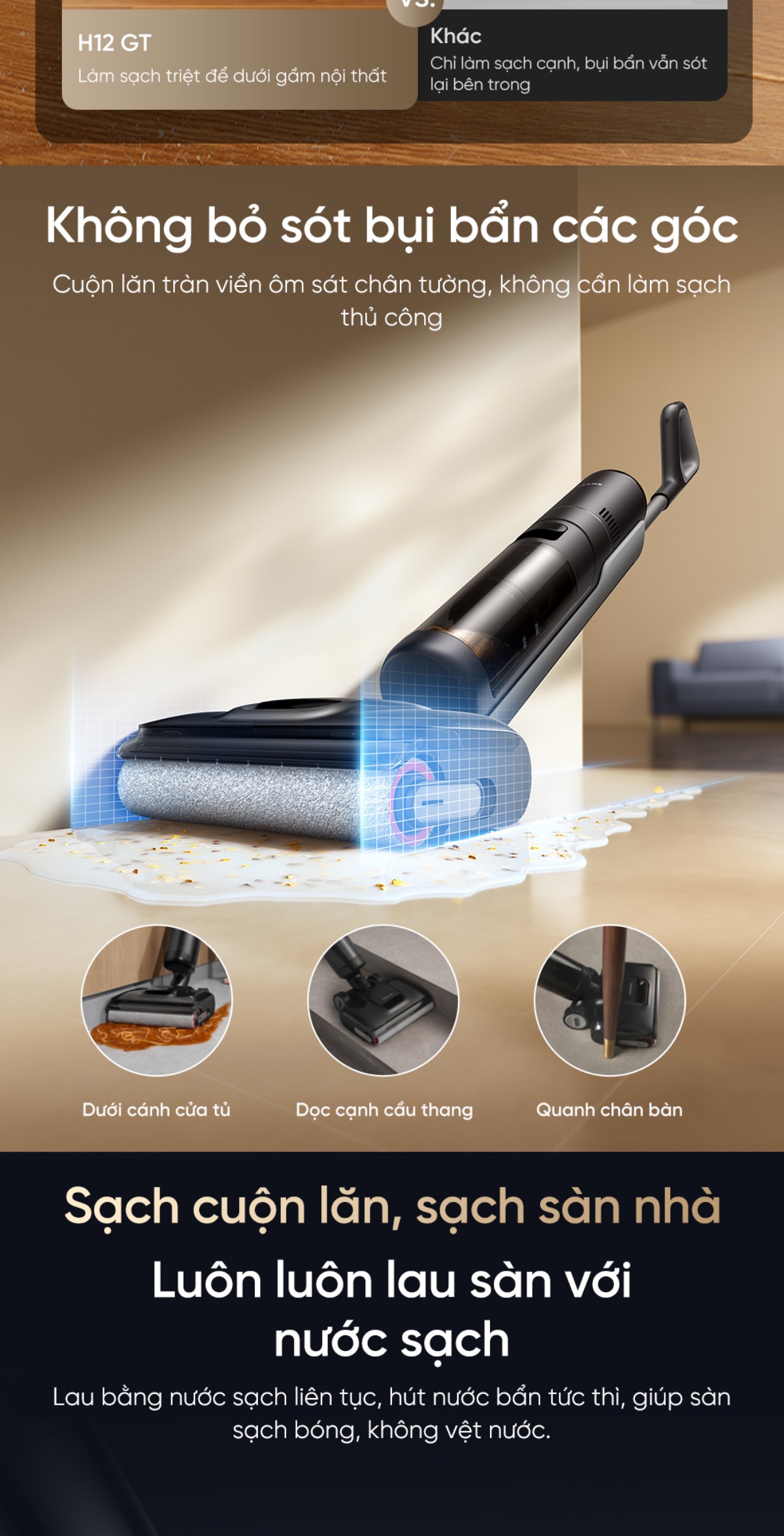 Dreame H12 GT gập nghiêng 180°