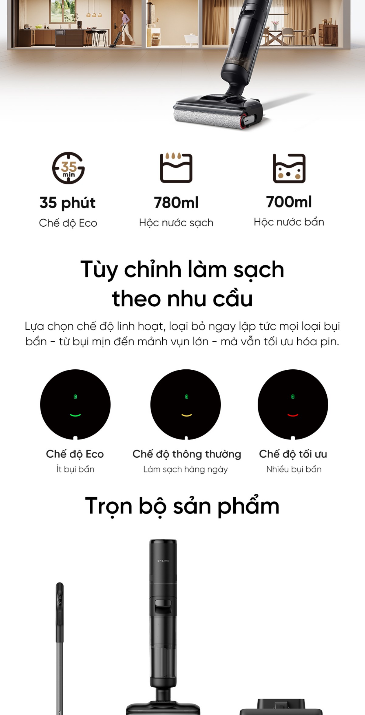 Dreame H12 GT gập nghiêng 180°