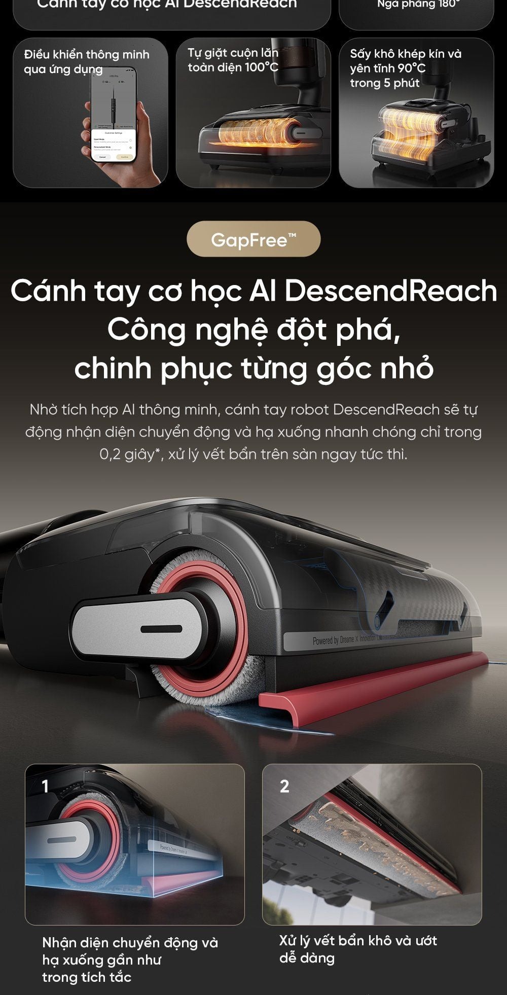 Dreame H15 Pro gập nghiêng 180°