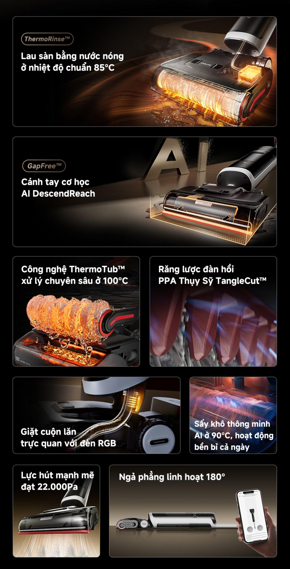 Dreame H15 Pro Heat gập nghiêng 180°