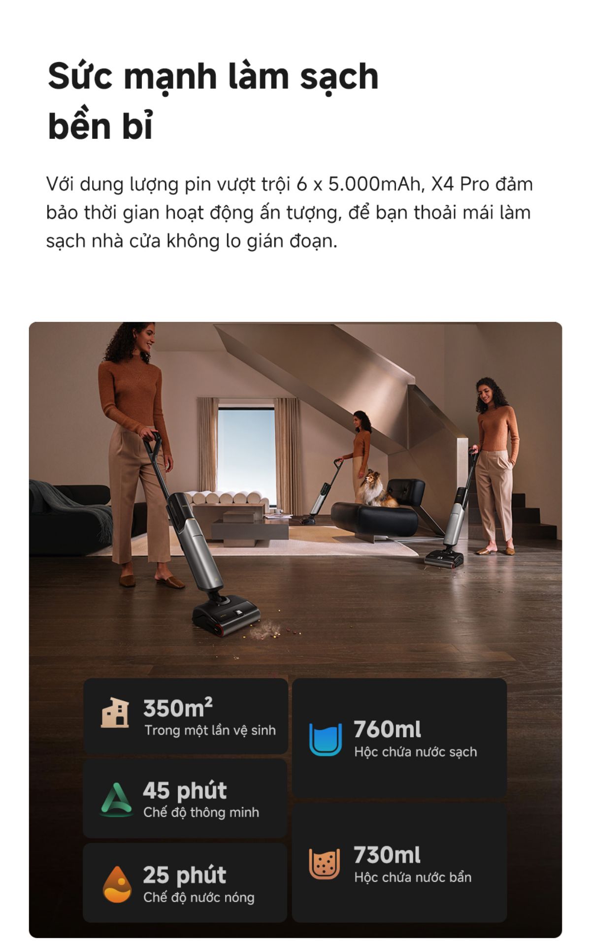 Dreame Mova X4 Pro gập nghiêng 180°