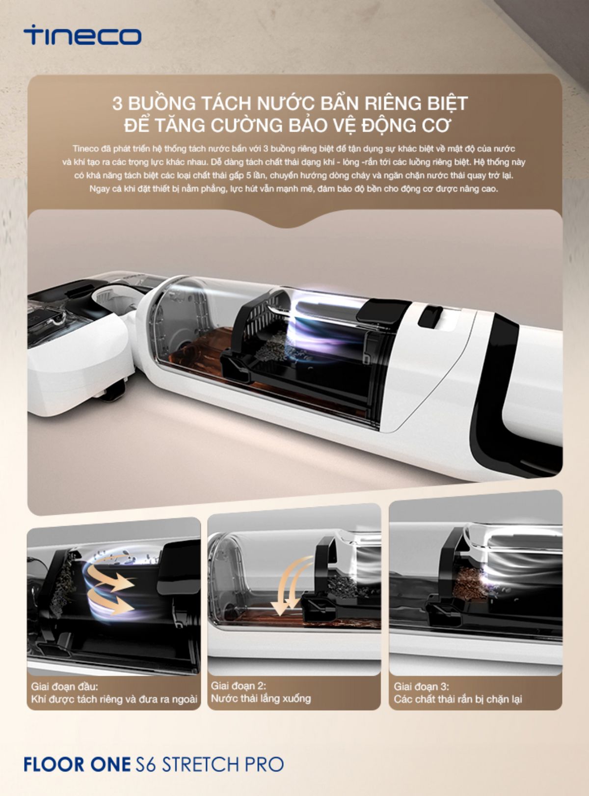 Tineco S6 Stretch Pro gập nghiêng 180°