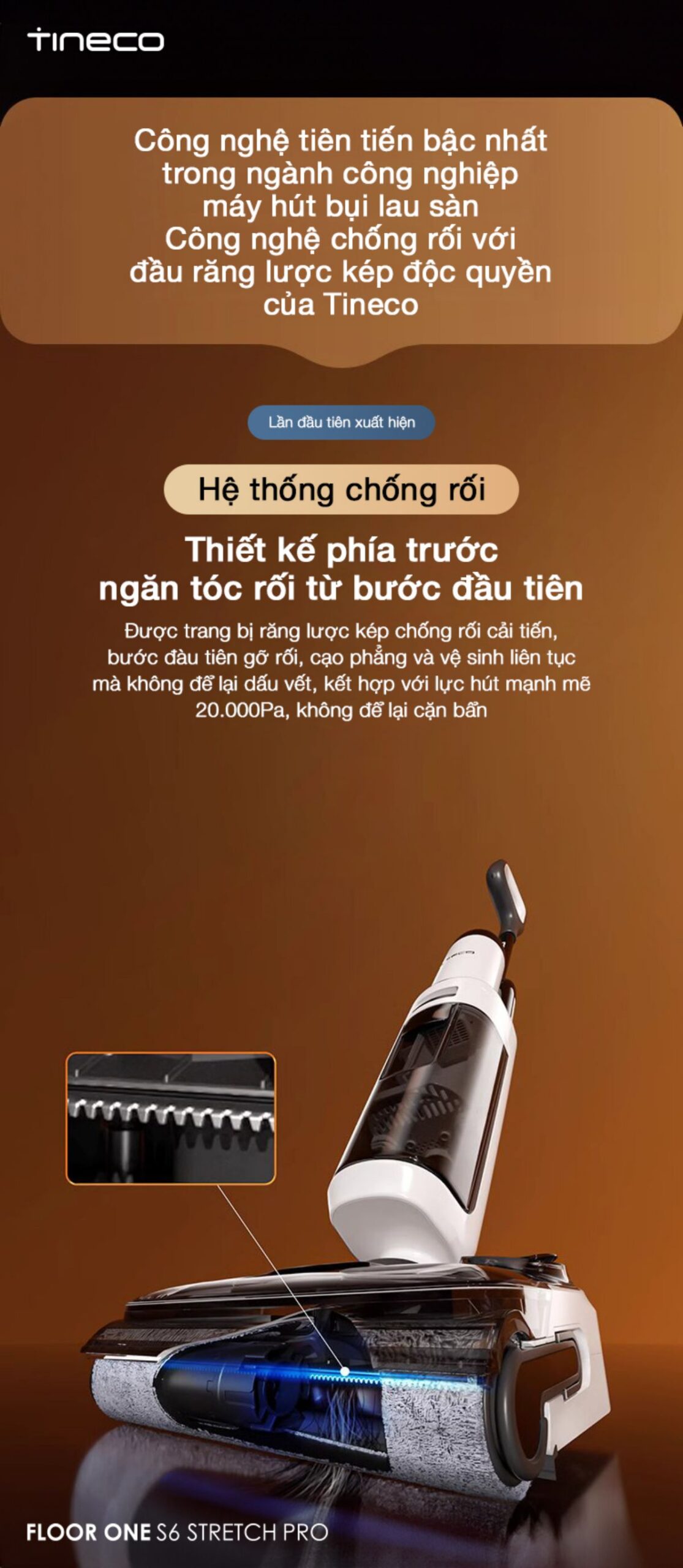 Tineco S6 Stretch Pro gập nghiêng 180°