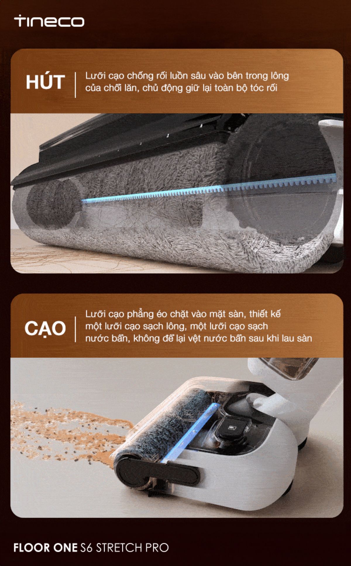 Tineco S6 Stretch Pro gập nghiêng 180°