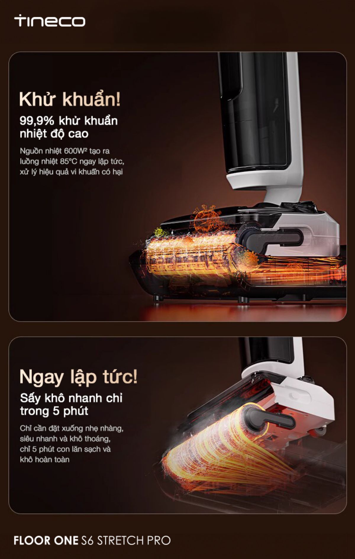 Tineco S6 Stretch Pro gập nghiêng 180°