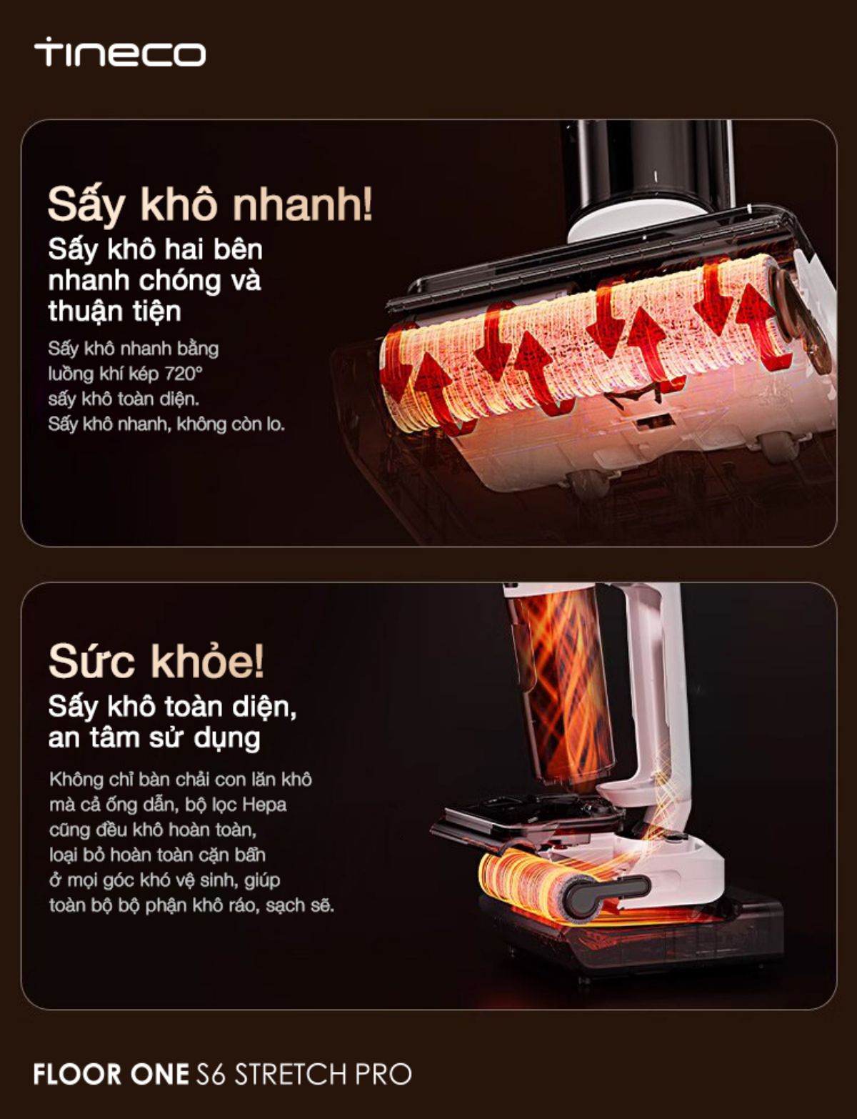 Tineco S6 Stretch Pro gập nghiêng 180°