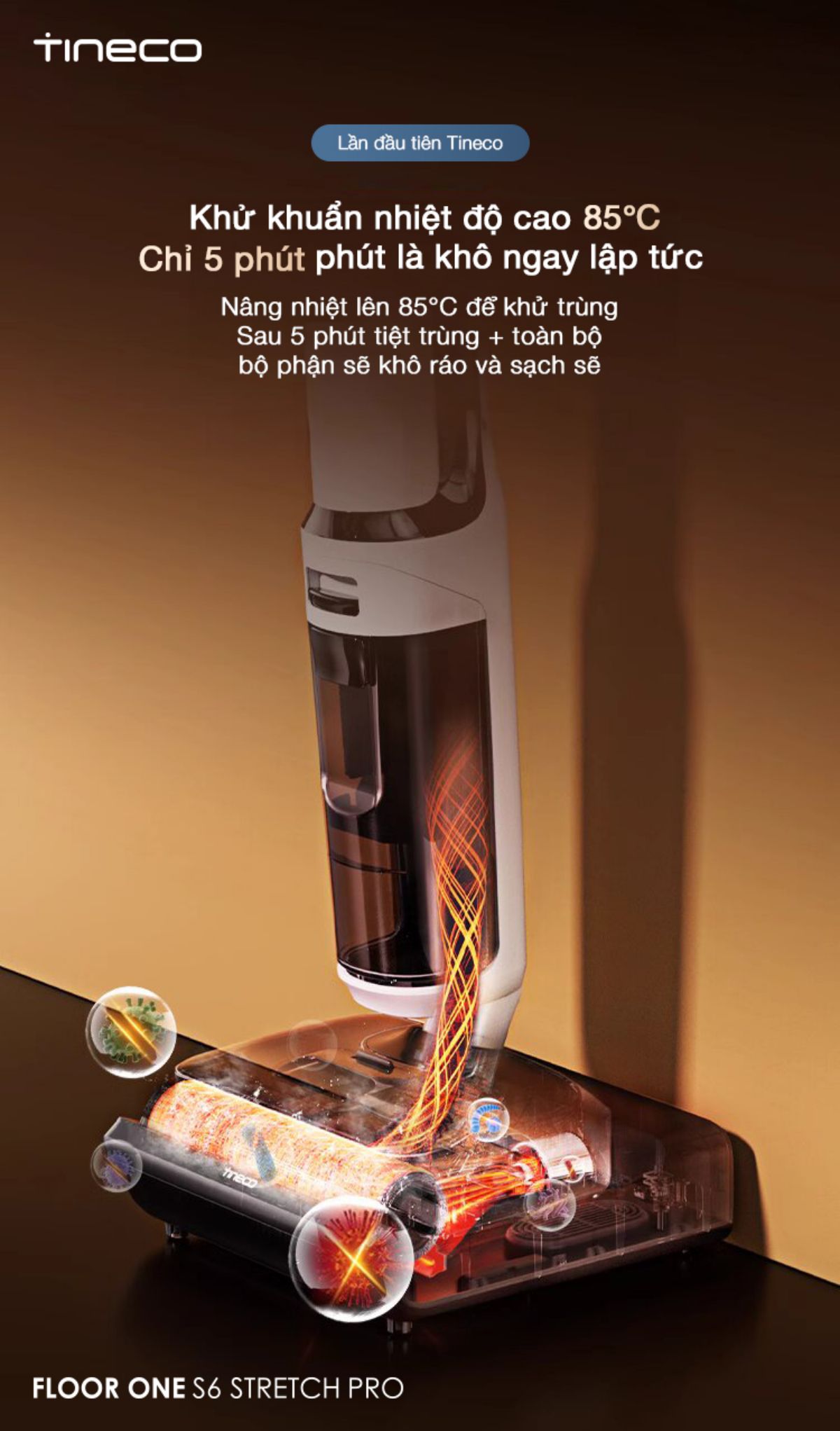 Tineco S6 Stretch Pro gập nghiêng 180°