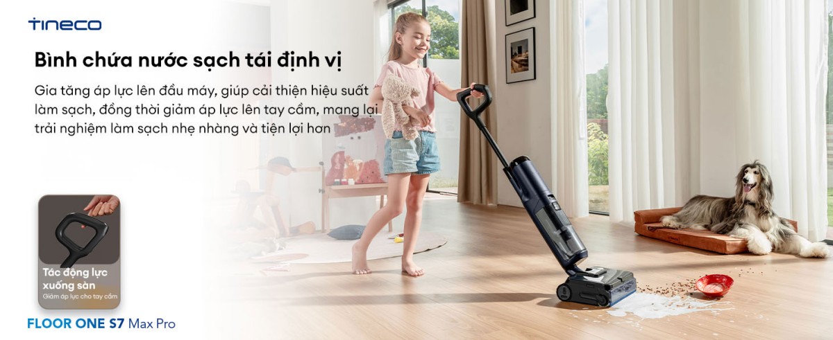 Tineco S7 Max Pro gập nghiêng 180°