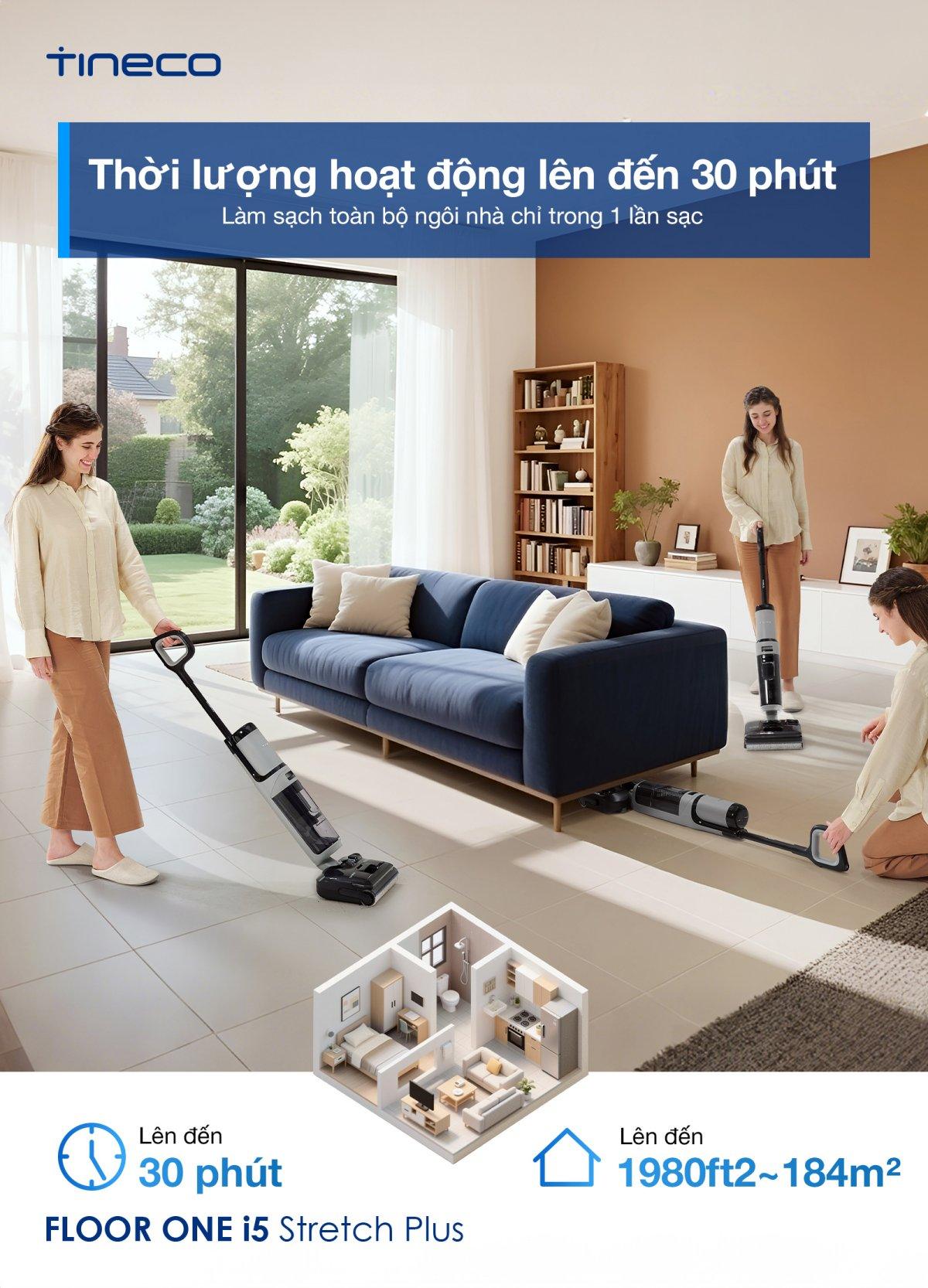 Tineco i5 Stretch Plus gập nghiêng 180°