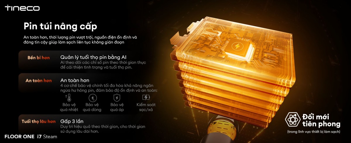 Tineco i7 Steam gập nghiêng 180°