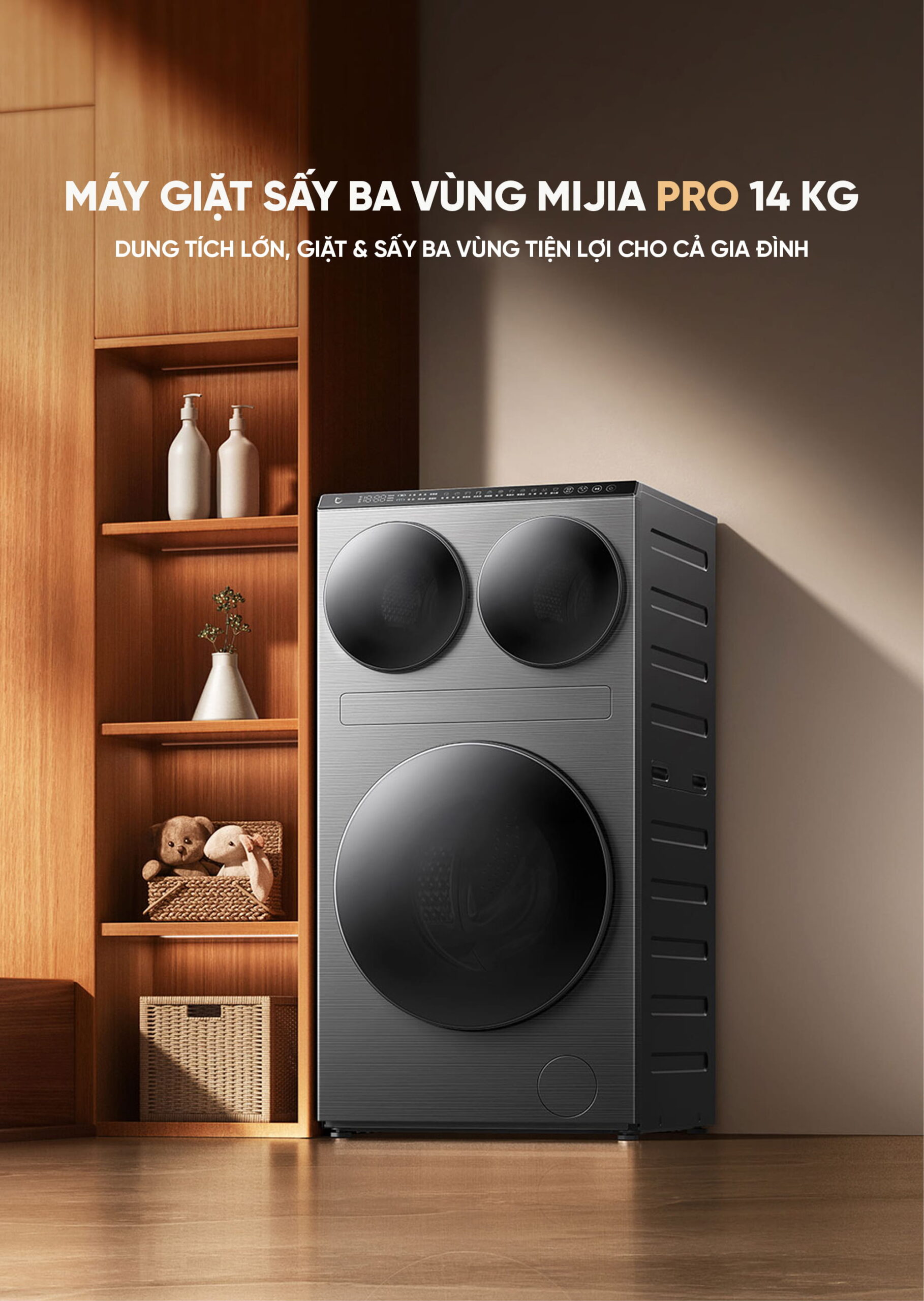 Máy giặt sấy Xiaomi Mijia MJ202 Pro 2026, giặt 14kg, sấy 10kg, ba vùng độc lập
