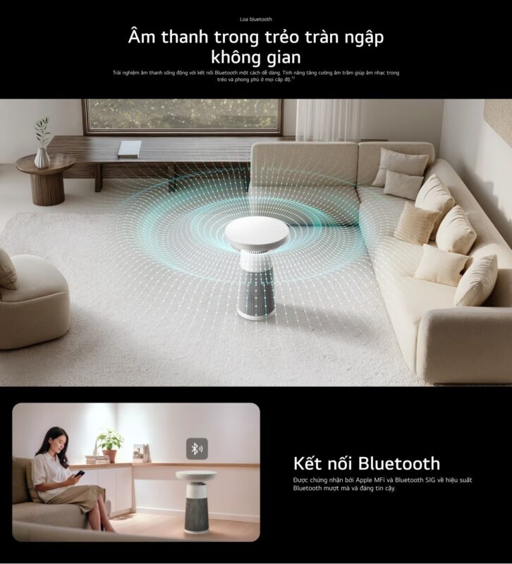 Máy lọc khí kết hợp loa bluetooth LG PuriCare™ Aerospeaker diện tích 20m²