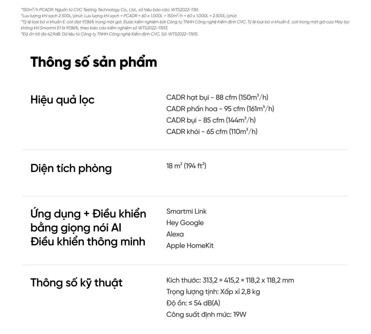 Smartmi E1 máy lọc không khí diện tích 18m²