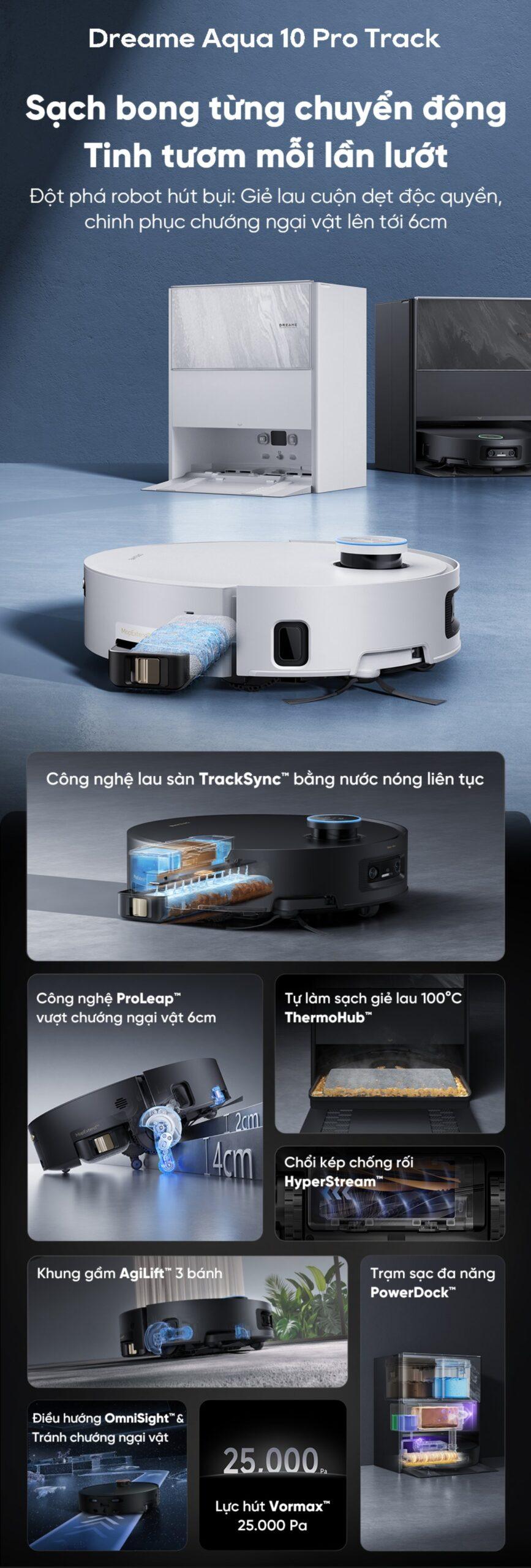 Robot hút bụi Dreame Aqua 10 Pro Track