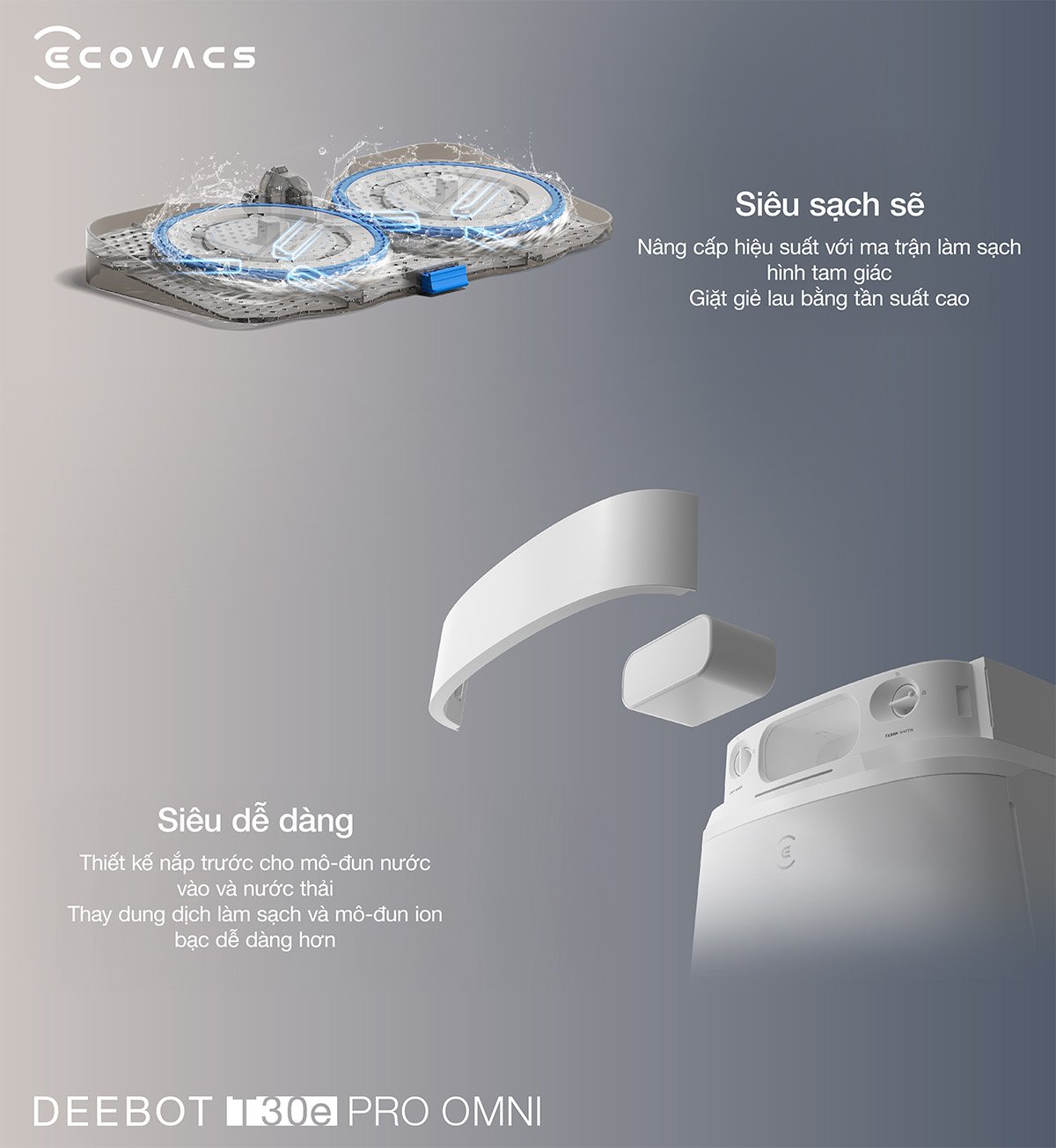 Robot hút bụi Ecovacs T30e Pro Omni