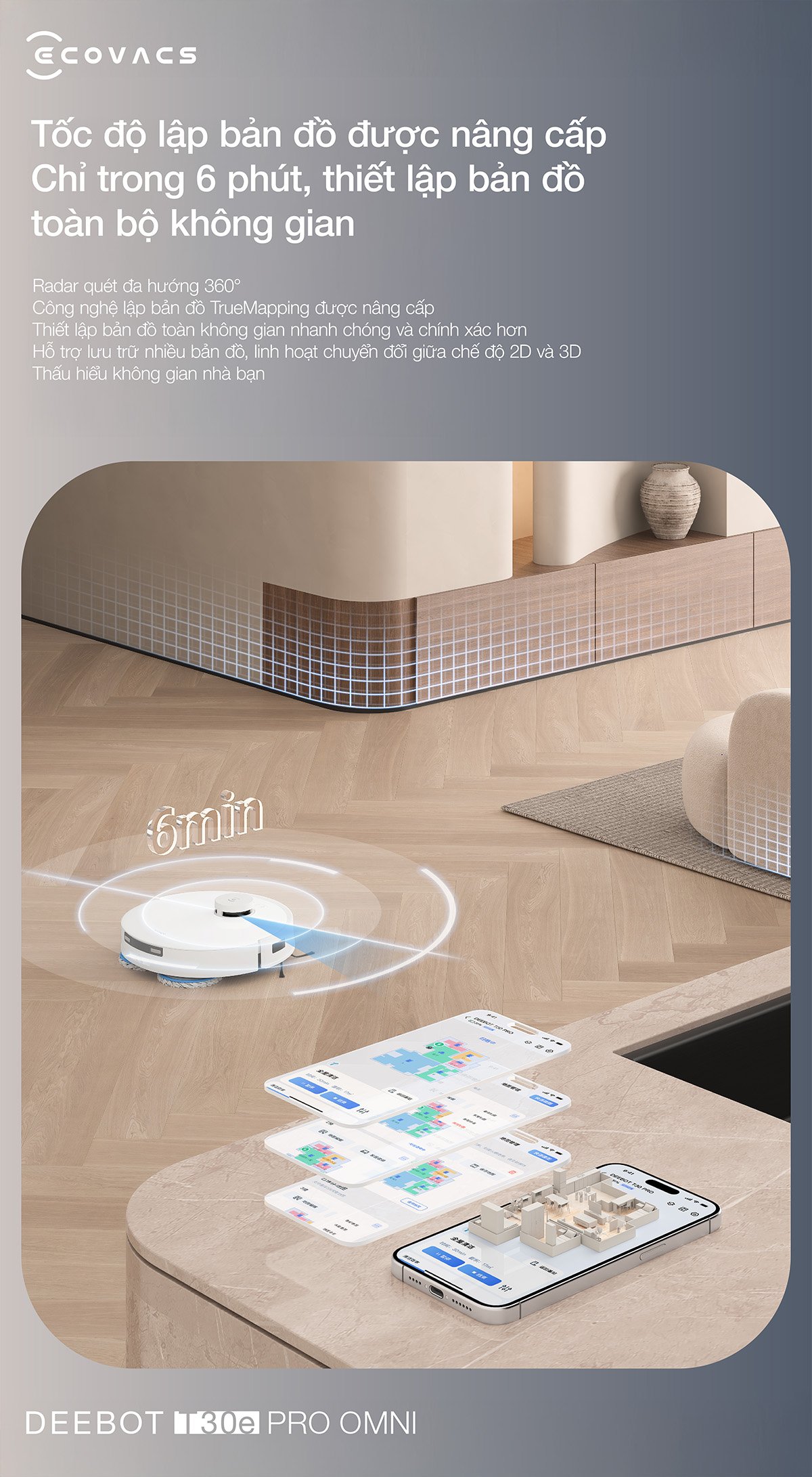 Robot hút bụi Ecovacs T30e Pro Omni