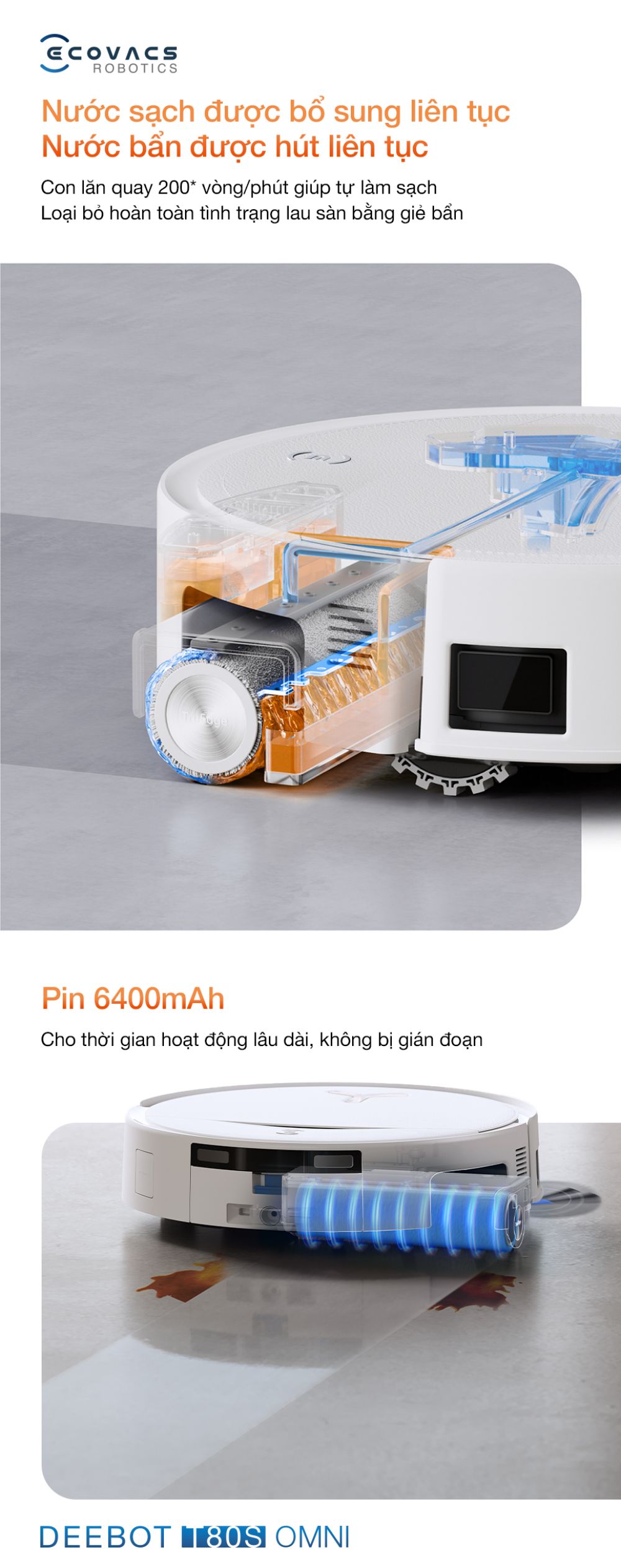 Robot hút bụi Ecovacs T80s Omni