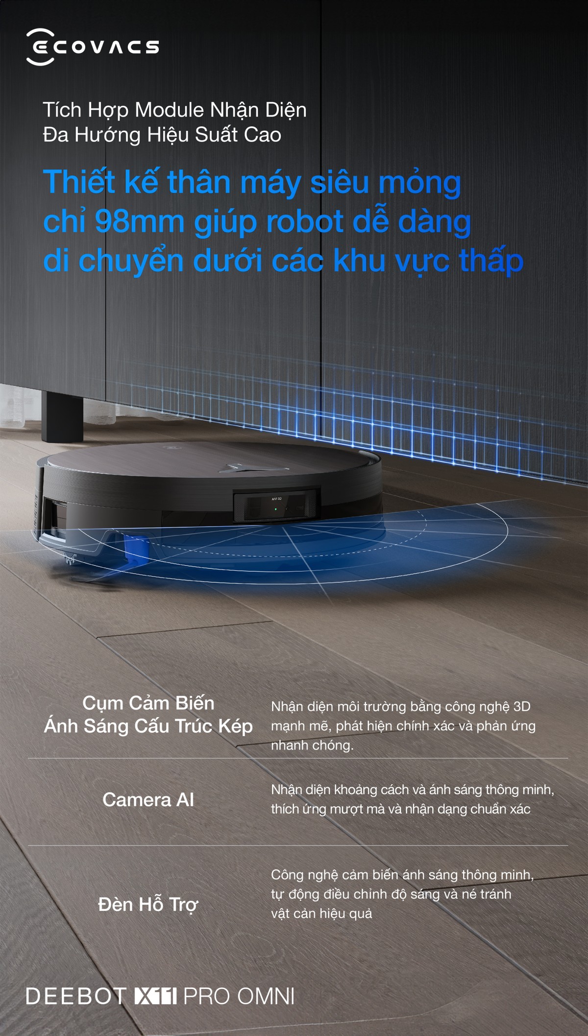 Robot hút bụi Ecovacs X11 Pro OMNI tự động cấp xả nước