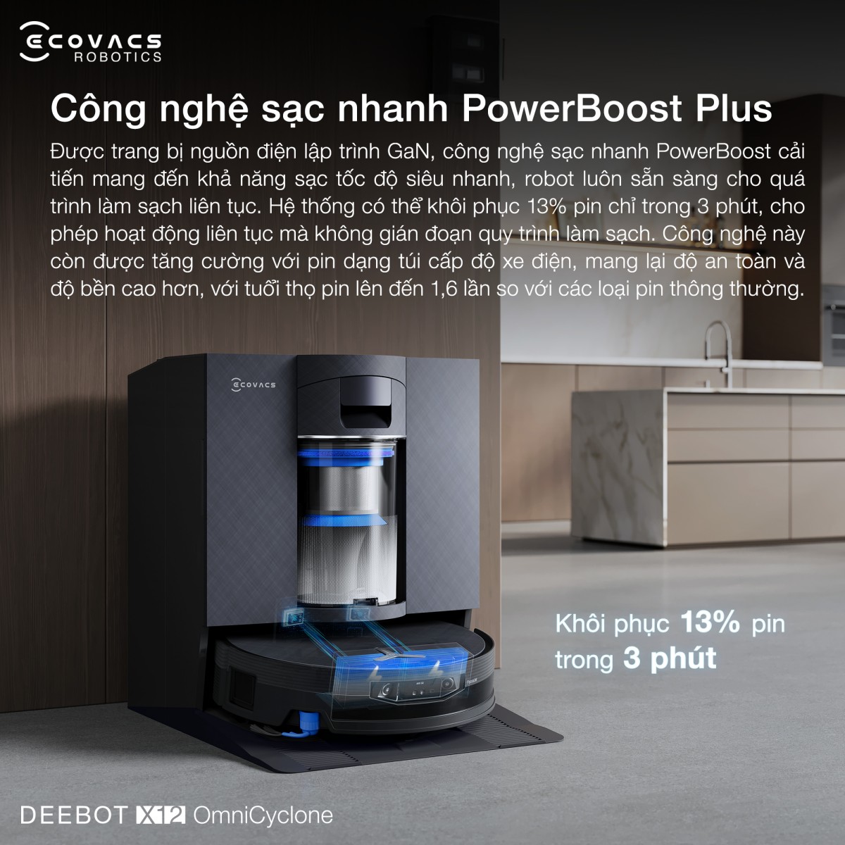 Robot hút bụi Ecovacs X12 OmniCyclone