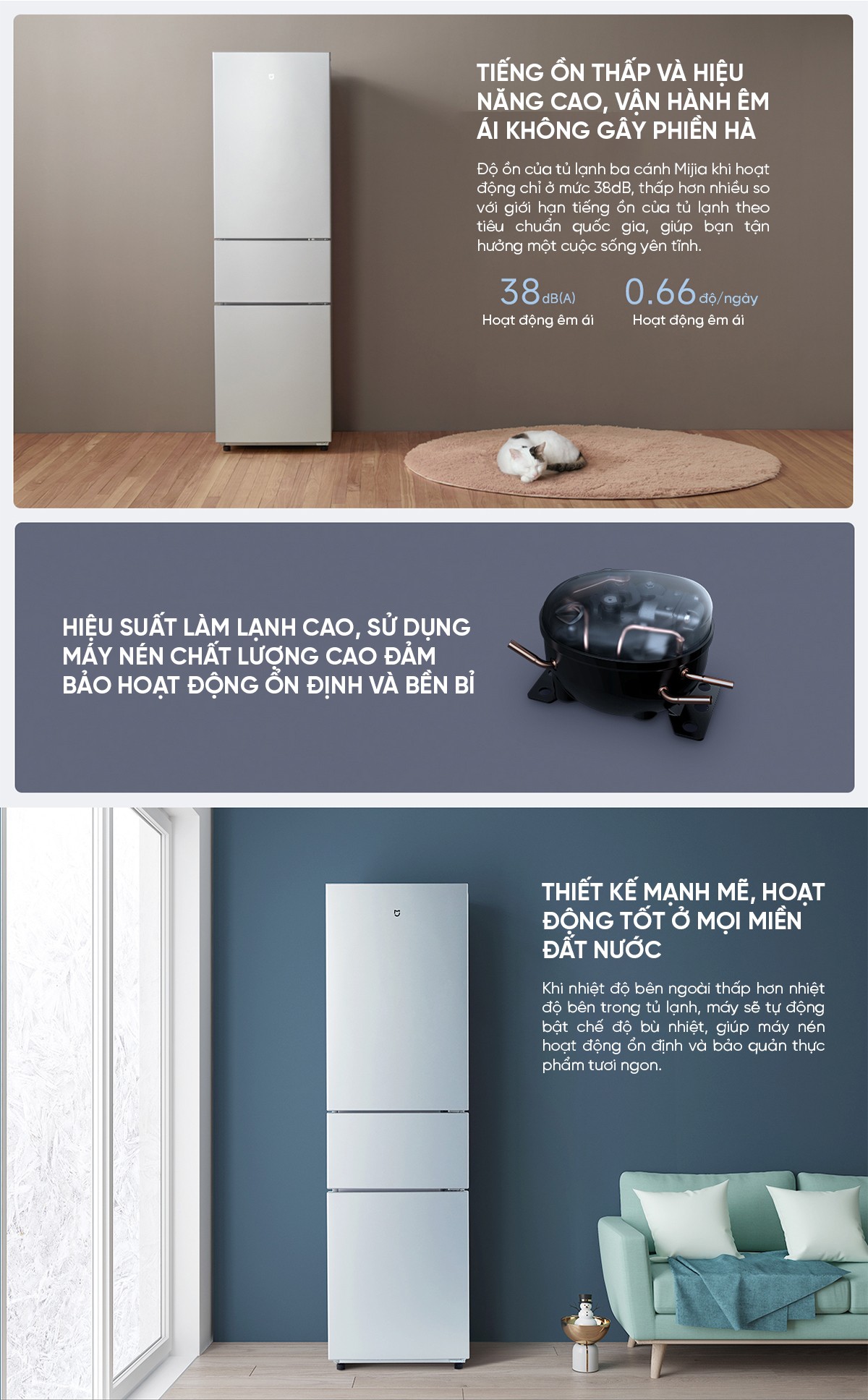 Tủ lạnh 3 cánh Xiaomi Mijia 215L thiết kế độc đáo, có ngăn đông mềm