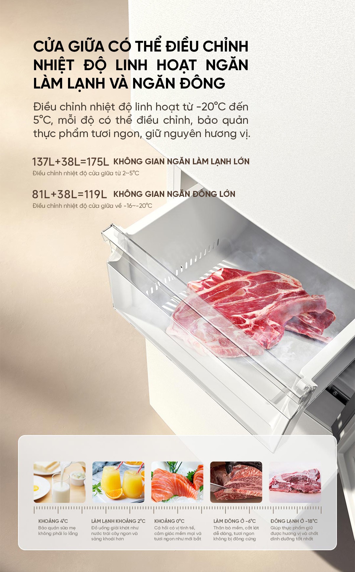 Tủ lạnh 3 cửa độc lập Xiaomi Mijia 256L lưu trữ thực phẩm hiện đại và thông minh