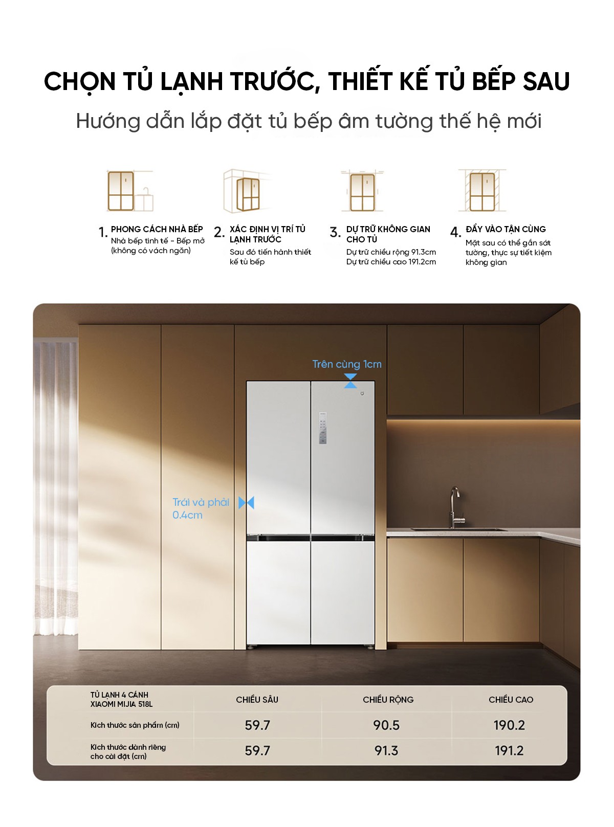 Tủ lạnh siêu mỏng Xiaomi Mijia 518L thiết kế âm tường có ngăn đông mềm