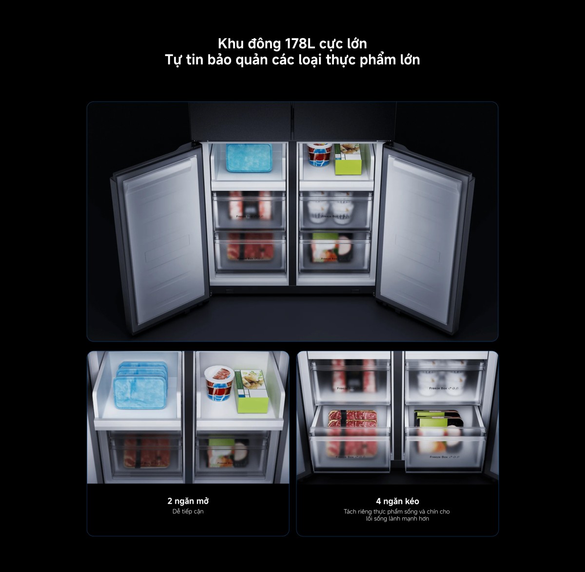 Tủ lạnh Xiaomi Mijia Refrigerator Cross Door 510L, Dual inverter Tiết kiệm điện và vận hành êm ái